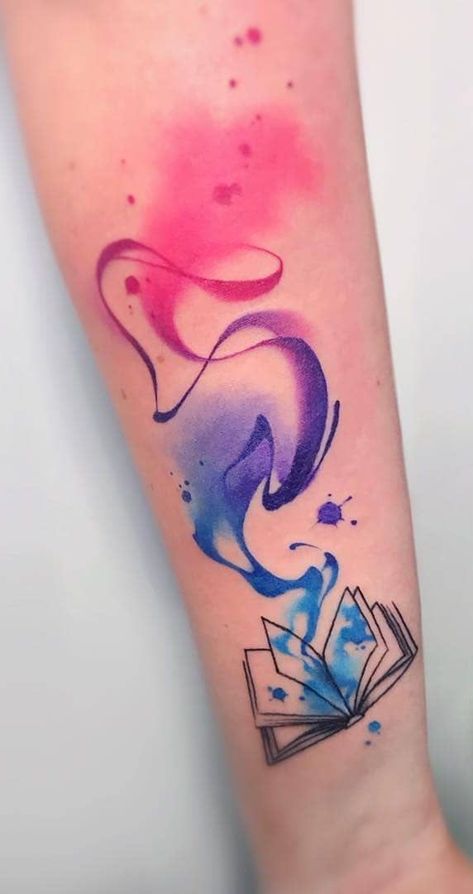 Watercolor Book Tattoo, Simple Arm Tattoos, Kunst Tattoos, Full Arm Tattoos, Cool Arm Tattoos, Disney Tattoo, Different Tattoos, Arm Tattoos For Women, Book Tattoo