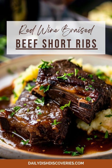 Indulge in the rich, savory flavors of red wine braised beef short ribs! Perfect for a cozy dinner, this recipe guarantees tender, flavorful meat. Click now for the full recipe! #BeefShortRibs #GourmetCooking #DinnerIdeas #ComfortFood #FoodieFavorites