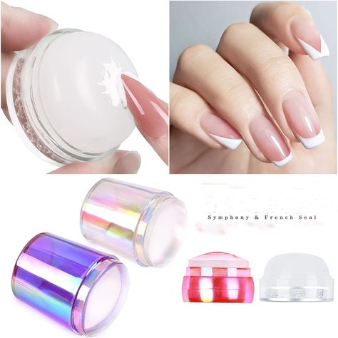 Nail Sponge with Stamp Nail Jelly Stamper Silicone Nail Stamper Silicone Nail Sponge for Diffused Nails French Seal Manicure Tip Manicure, French Tip Manicure, Nail Stamper, Nail Art Stamping Plates, Mirror Nails, French Manicure Nails, Transparent Nails, Round Nails, Diy Nail Art