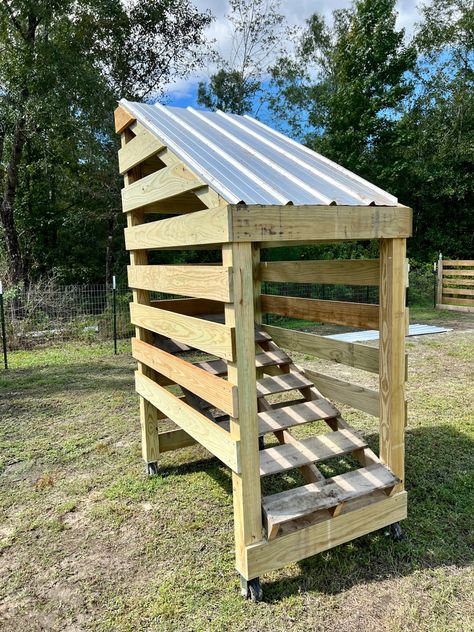 A place to roost at night and out of the weather #GriffinRanch Turkey Roost Ideas, Turkey Roost, Turkey House, Season Turkey, Chicken Home, Chicken Coop Run, Chicken Ideas, Pallet Furniture Outdoor, Four Season