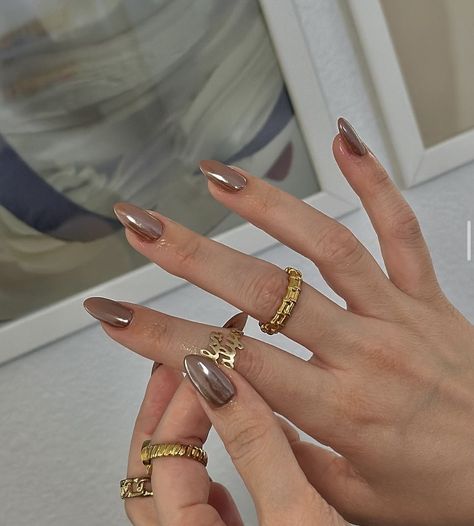 Chrome Nail Colors, Simple Fall Nails, Brown Nails, Autumn Nails, Classy Nails, Funky Nails, Chic Nails, Short Acrylic Nails, Chrome Nails