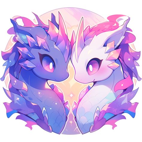 Cute Kawaii Pink and Purple Pastel Dragons Sticker Dragons In Love, In Love Artwork, Chibi Dragon, Cute Dragon Drawing, Pastel Colors Art, Mystical Animals, Cute Dragon, Purple Pastel, Cute Kawaii Animals