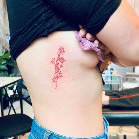 #flowertattoo#ribtattoo#redinktattoo#lineworktattoo#minialtattoo#minitattoos#inked#cutetattoos#tattoolife#gwansoontattoos#tatted#inkedup#bnginksociety#skinart#tattooideas#tattooart#tattooartist#tattoodesign#tattoosformen#tattoosforwomen#torontoart#torontoartist#mississauga#toronto#brampton#torontotattoo#tattooculturemagazine#tatuaje#torontoinknews#타투 Red Ink Flower Tattoo, Ink Flower Tattoo, Carnation Tattoo, Rib Tattoos For Women, Michel Basquiat, Red Ink Tattoos, Discreet Tattoos, Rib Tattoo, Jean Michel