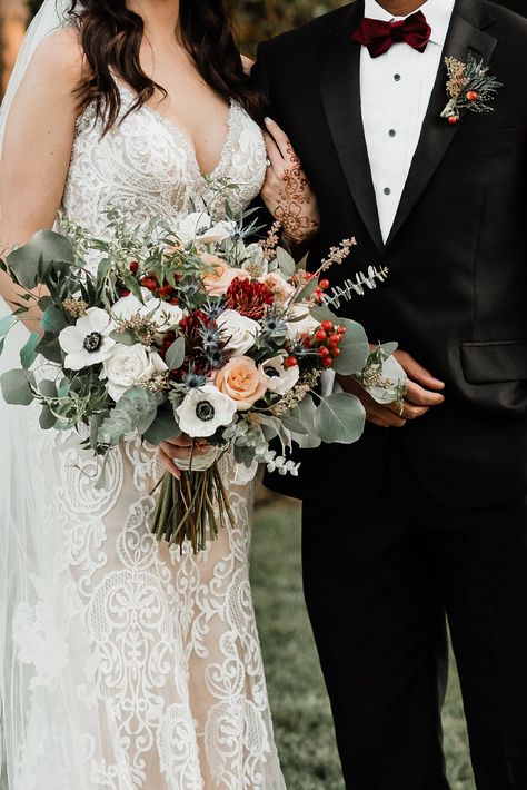 Black Tux Boho Wedding, Halloween Styled Shoot, Fall Wedding Gowns, Allure Bridal Gowns, Wedding Tux, Sheath Wedding Gown, Bridal Bouquet Fall, Autumn Bride, Mom Wedding