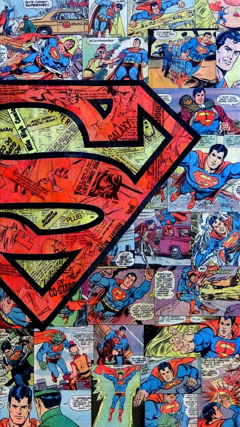 Superman, collage, comic book, art, print, wall decor, DC comics, vintage, retro, iconic logo, superhero, Superman Hd Wallpaper, Dark Knight Wallpaper, Logo Superman, Avengers Cartoon, Superman Wallpaper, Rain Wallpapers, Hd Wallpaper Android, Superman Art, Superman Comic