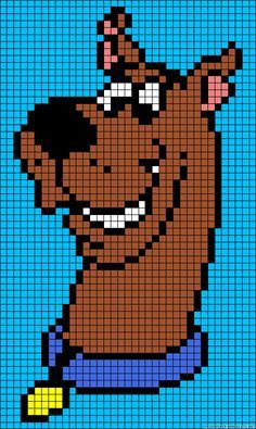 Scooby Doo: use this as a pattern to make a mini cupcake image for birthday party. Scooby Doo C2c Pattern, Scooby Doo Crochet Blanket Free Pattern, Scooby Doo Plastic Canvas Patterns, Scooby Doo Crochet Pattern, Scooby Doo Alpha Patterns, Scooby Doo Perler Beads, Graphgan Patterns Free Charts, Cartoon Pixel Art Grid, Sloth Pixel Art