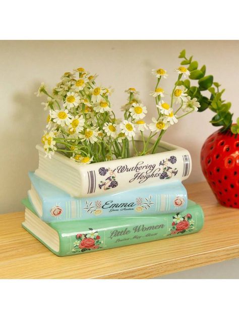 1pc Ceramic Book Vase, Retro Book Shaped Flower Vase Aesthetic Rectangular Vases For Flowers Unique Home Decor For Centerpiece Table Decorations Living Room Shelf Mantel Office Decor,Home Decor,Flower Vase,Centerpiece,Table DecorI discovered amazing products on SHEIN.com, come check them out! Ceramic Book Vase, Table Decorations Living Room, Flower Vase Aesthetic, Book Flower Vase, Cute Flower Vase, Ceramic Book, Vase Aesthetic, Vase Retro, Book Vase