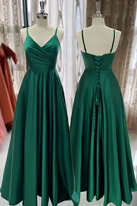 Wrap Prom Dresses Long, Cute Dresses For Weddings Guest Formal, Casual Ball Dresses, Dark Green Satin Prom Dress Long, Thick Strapped Prom Dresses, Corset Dress Prom Long, 8th Grade Formal Dresses For Teens Long, Prom Gown Dresses, Satin A Line Prom Dress