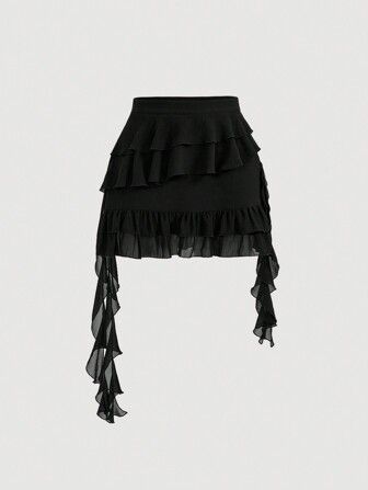 Midi Outfits, Black Ruffle Skirt, Women Skirts, Tumblr Fashion, Fantasy Dress, Black Party, Cute Skirts, Black Ruffle, Ruffle Skirt