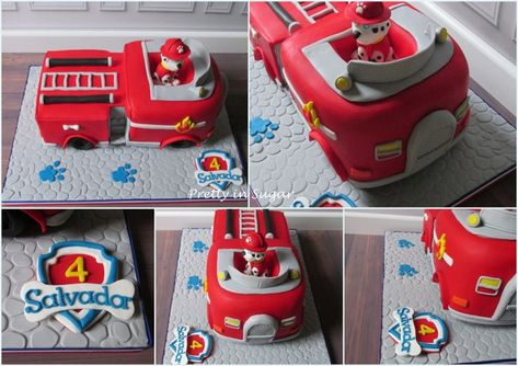 Marshall Cake Paw Patrol, Cake Firefighter, Paw Patrol Torte, Fire Engine Cake, Fire Truck Cake, Game Truck Party, Dump Truck Birthday Party, Firetruck Cake, Decorate Cake