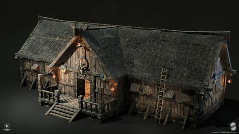 Hello My name is SHUBHAM KUMAR and this is my process for making Assets which use both Trim Sheets and a Second UV Channel . Trim Sheet, Viking House, Medieval House, Medieval Houses, 3d Architecture, Fantasy Places, Watch Tower, Medieval Town, Arte Fantasy