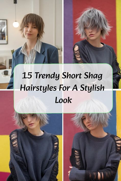 Discover the latest trend in hair with short shag hairstyles! A perfect balance of edgy and effortless, these short shaggy haircuts add texture and dimension to your look. Whether you're aiming for a playful vibe or a chic aesthetic, the versatility of these styles allows you to rock a new look every day. Embrace your inner style icon with a short shag haircut that exudes confidence and individuality. Short Shag Hairstyles For Thinning Hair, Short Shag Hairstyles Shaggy Pixie, Short Shag Haircut, Short Shaggy Hair, Black Cherry Hair Color, Black Cherry Hair, Cherry Hair Colors, Shaggy Pixie, Short Shaggy Haircuts