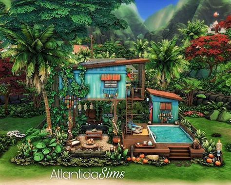 Sims 4 Sulani Volcano House, Sims 4 Beach Bungalow, The Sims 4 Tree House, Sims 4 Beach Shack, Sims 4 Selvadorada House, Unique Sims 4 Builds, Sims 4 Jungle House, Sims 4 Tree House, Sims 4 Bungalow