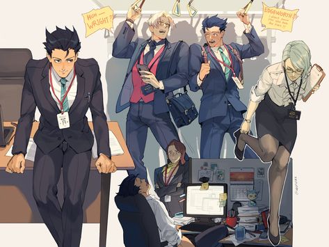 C (▽・ᴥ・▽) @AAI2 on Twitter: "Ace attorney but they're businesspeople. Ace businessman… " Apollo Justice, Phoenix Wright, Ace Attorney, I Love My Girlfriend, Business Man, Phoenix, Video Games, Character Design, Fan Art