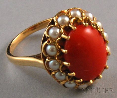 14kt Gold, Coral, and Pearl Ring | Sale Number 2625M, Lot Number 205 | Skinner Auctioneers Bangel Design, Indian Coffee, Gold Finger Rings, Orange Ring, Gold Temple Jewellery, Gold Jewelry Simple Necklace, Antique Jewelry Indian, Black Beaded Jewelry, Antique Gold Jewelry