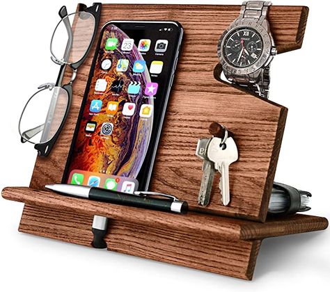 AmazonSmile: Cell Phone Stand Watch Holder. Men Wood Mobile Base Nightstand Charging Docking Station. Women Accessories Wooden Storage. Funny Bed Side Caddy Valet Happy Birthday Gift Wood Phone Holder, Bedside Caddy, Nightstand Desk, Wood Docking Station, Phone Docking Station, Nightstand Organization, Valentine Diy, Wooden Barn, Watch Holder