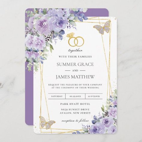 Elegant Wedding Purple Lilac Floral Butterflies Invitation Lilac Wedding Themes, Butterflies Wedding, Butterfly Wedding Invitations, Lavender Wedding Invitations, Pretty Wedding Invitations, Butterfly Invitations, Wedding Purple, Lilac Wedding, Purple Wedding Invitations