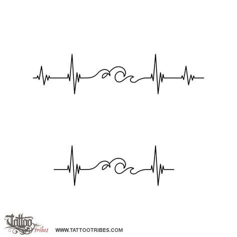 Rhythm Tattoo Design, Wave Heartbeat Tattoo, Vein Tattoo Ideas, Rhythm Tattoo, Waves Tattoo Design, Couple Tattoo Design, Tattoo Sea, Wave Tattoo Design, Tatuagem Masculina Pequena