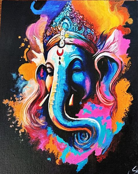 Colourful Ganesha Paintings, Ganesh Ji Oil Painting, Painting Of Shiv Ji, Ganpati Art Paintings, Ganesh Painting Canvases, Ganesh Ji Painting On Canvas, Ganpati Paintings Acrylics, Ganesha Art Drawing, Ganesha Painting Acrylics