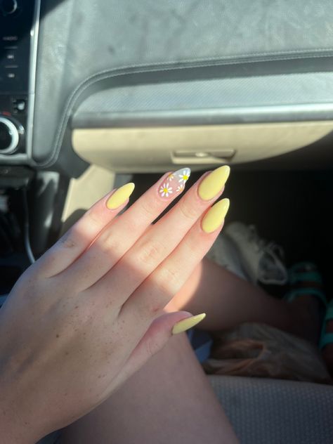 Almond Nails Designs Summer, Acrylic Nails Yellow, Yellow Nail Art, Yellow Nails Design, Yellow Nail, Pink Gel, Almond Nails Designs, Almond Nail, Almond Acrylic Nails