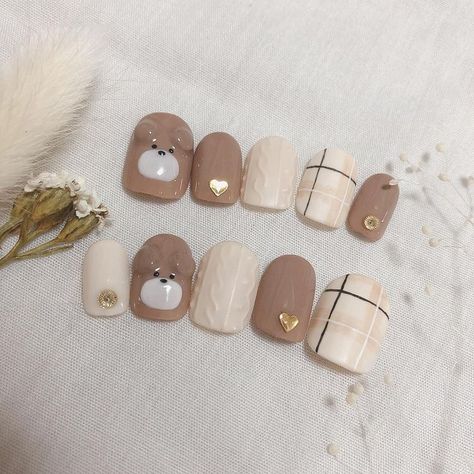 Brown Korean, Lilac Nails Design, Purple Nail Art Designs, Nail Designs Bling, Kawaii Nail Art, Korean Nail, Nails Brown, Animal Nail Art, Purple Nail Art