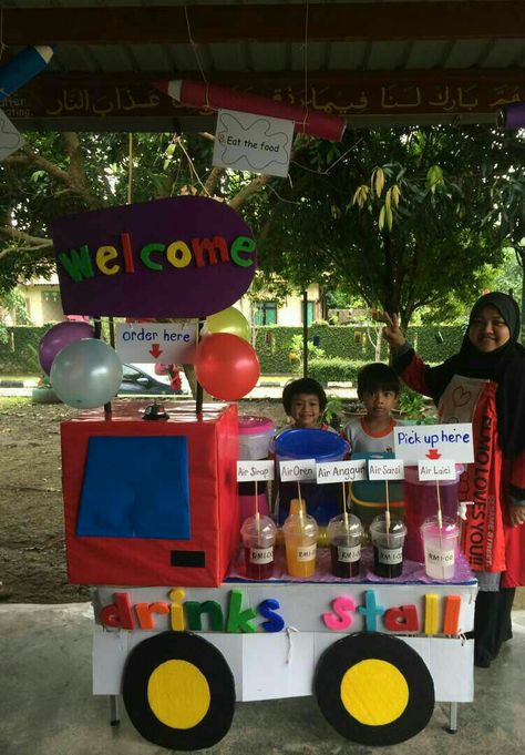 lorry stall by teacher mun Classroom Tree, Stall Decorations, Stall Display, Children Day, Kindergarden Activities, Market Day, Food Stall, School Food, School Decorations