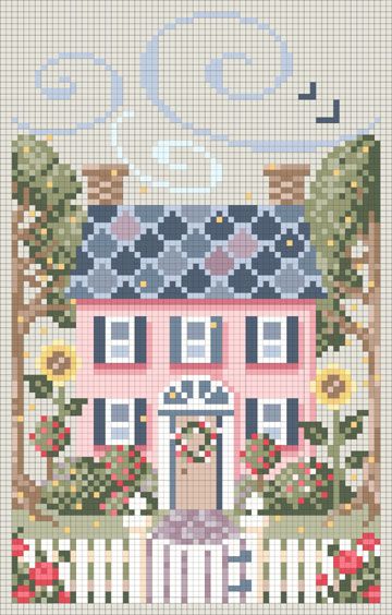 Cross Stitch Houses, Cross Stitch House, Cross Stitch Freebies, Cross Stitch Love, Pola Kristik, Pink House, Cross Stitch Samplers, Cross Stitch Patterns Free, Free Cross Stitch