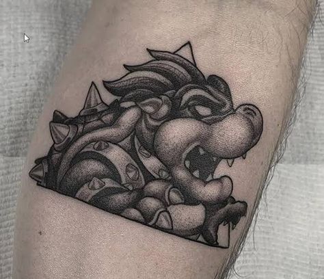 Bowser Tattoo Ideas, Bowser Tattoo, Mario Tattoos, Australia Tattoos, Pop Culture Tattoos, Nintendo Tattoo, Mario Tattoo, Pikachu Tattoo, Culture Tattoos