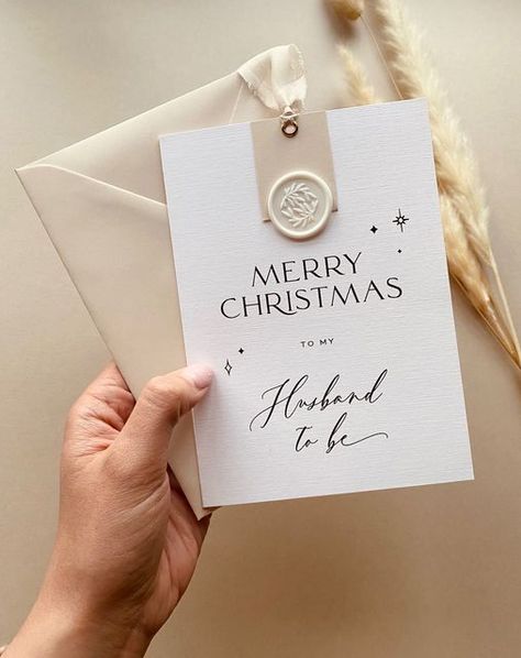 White Wax Seal, Boho Christmas Card, Wedding Christmas Card, Husband To Be, Christmas Holiday Greetings, Beige Minimalist, Card For Husband, Wife To Be, Modern Birthday