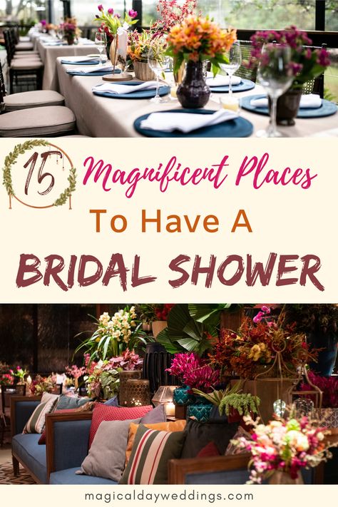 Wedding Shower Venue Ideas, Bridal Shower Venues Ideas, Bridal Shower Locations, Classic Bridal Shower Theme, Bridal Shower Location Ideas, Alternative Bridal Shower Ideas, Bridal Shower Alternatives, Bridal Shower Venue Ideas, Evening Bridal Shower Ideas