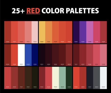 25  Best Red Color Palettes with Names and Hex Codes Red Complimentary Colors, Red Color Palettes, Color Palettes With Names, Graphic Design Freebies, Sunset Color Palette, Retro Color Palette, Orange Color Palettes, Gold Color Palettes, Red Colour Palette