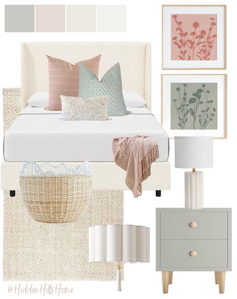 Shop Tilly Upholstered Bed and other curated products on LTK, the easiest way to shop everything from your favorite creators. Girls Green Bedroom Ideas, Girls Bedroom Mood Board, Tilly Upholstered Bed, Girls Bedroom Grey, Sage Green And Pink, Sage Bedroom, Bedroom Mood Board, Room Decor Inspiration, Modern Apartment Decor