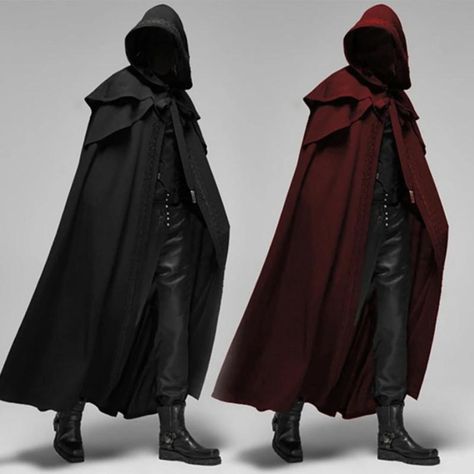 Medieval Cloak, Black Cloak, Gothic Men, Long Cape, Hooded Cape, Rave Outfit, Trench Coat Men, Hooded Cloak, Poncho Cape