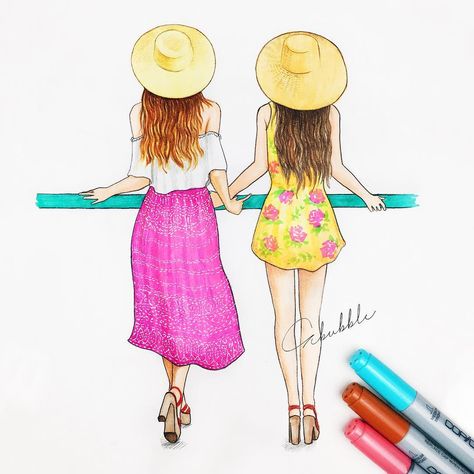 Comment your dream for 2017 and tag your bestie below  My dream is to travel around the world with my best friend in 2017  Follow us @illustrationbubble for more art Friendship Drawing, 3 Besties, Tumblr Tattoo, Tekken 2, Watching Sunset, Friends Sketch, Best Friend Drawings, Bff Drawings, Girl Friendship