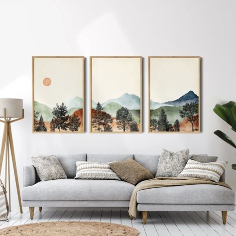 Boho Prints, Mountain Art Print, Nature Watercolor, Scandinavian Minimalist, Moon Wall Art, Wall Art Watercolor, Frame House, Canvas Painting Landscape, Moon Wall