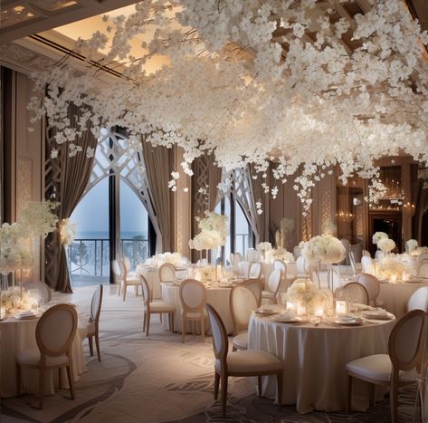 White Venue Wedding Decor, Rose Gold/bush Champagne Gold And Ivory Wedding Reception Decor, White Wedding Venue Decor, All White Reception Decor, Elegant Wedding Reception Decorations, Weddings Decorations Elegant, Wedding Decorations Indoor Elegant, Wedding Reception Ideas Indoor Elegant, Royalty Wedding Theme