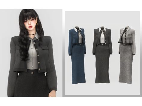 Tweed Long Skirt Suit by Chih - The Sims 4 Download - SimsFinds.com Sims 4 Office Cc Clothes, Sims 4 Cc Lawyer, Sims 4 Office Clothes, Sims 4 Cc Suits Female, Sims 4 Prada Cc, Sims 4 Cc Classy Clothes, Ts 4 Cc, Sims 4 Cc Formal, Ts4 Clothes