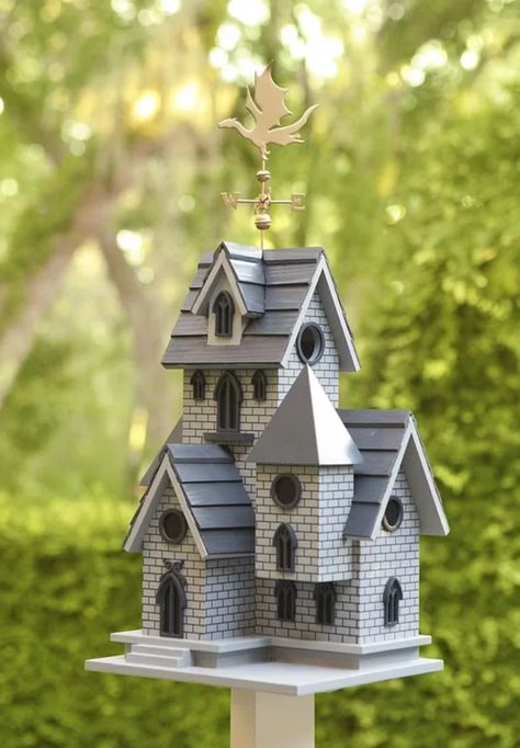 Dragon Weathervane Birdhousecountryliving #birdhouses Purple Martin House, Large Bird Houses, Garden Birdhouses, Wooden Bird Houses, Bird House Plans, Gothic Castle, Unique Bird Houses, Bird House Kits, Birdhouse Designs