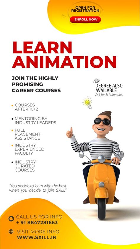 Our animation course has been seriously designed by the experts of Best Animation Institute in Chandigarh and intends to build a very strong foundation in 3D Character Animation. SXILL’s vision is to train and mentor students in the design industry to international level. Students can customize courses as per their understanding & interests. #animation #vfx #gameart #gamedesign #graphicdesign #filmmaking #2danimation #3danimation #chandigarh #sxill CONTACT US: 0172 4600360, +91-8847281663 Arena Animation, Animation Career, Best Animation, Learn Animation, Animation Storyboard, Black Canvas Paintings, Character Animation, Blender Tutorial, Animation Tutorial