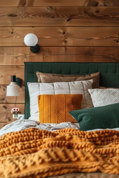 Cozy Cabin Bedroom Ideas for Rustic Retreats Nordic Cabin Bedroom, Cozy Cabin Bedroom Ideas, Outdoorsy Bedroom, Cabin Bedroom Ideas, Cozy Cabin Bedroom, Knotty Pine Walls, Woodland Retreat, Cabin Bedroom, Pine Walls