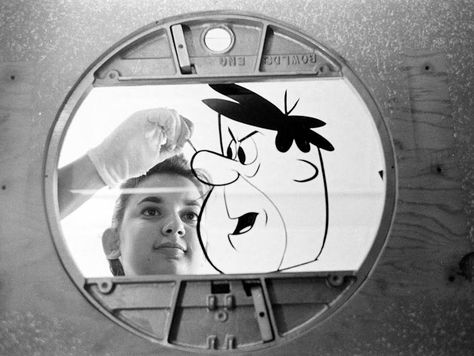 AN INKER WORKING ON AN UNPAINTED FRED FLINTSTONE CEL. Making Movies, Cartoon N, Fred Flintstone, The Flintstones, Yogi Bear, Tv Animation, Classic Image, Hanna Barbera, Classic Cartoons