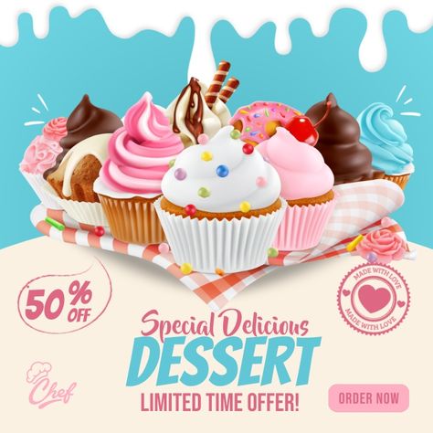 Cakes Poster Design, Dessert Poster Design, New Year Cakes, Cupcake Poster, Dessert Poster, Donut Banner, Sweet Post, Cream Poster, Ice Cream Poster