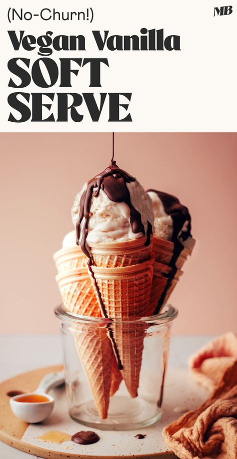 Creamy vegan vanilla soft serve made with simple methods and NO ice cream maker. SO classic and just 6 ingredients required! How To Make Vegan Ice Cream, Vegan Soft Serve, Low Fat Ice Cream Recipe, Vegan Ice Cream Recipe No Churn, Easy Vegan Ice Cream, Vegan Vanilla Ice Cream Recipe, Vegan Soft Serve Ice Cream, Vanilla Soft Serve, Low Fat Ice Cream