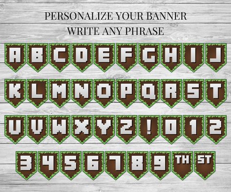 Birthday Banner - Printable Minecraft Happy Birthday Banner Diy Minecraft Party Favors, Minecraft Happy Birthday Banner, Minecraft Banner Letters, Minecraft Letters, Minecraft Birthday Banner, Minecraft Happy Birthday, Minecraft Party Invitations, Minecraft Birthday Decorations, Minecraft Party Favors