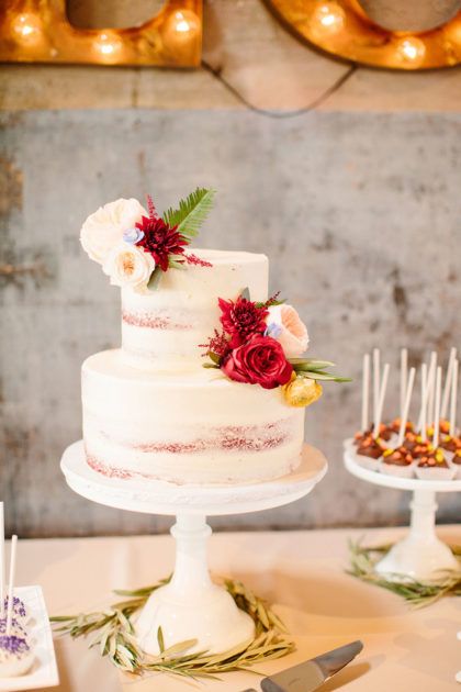 Romantic Fall North Texas Wedding at Hickory Street Annex | Corinne + Benton Tiered Red Velvet Cake, Red Velvet Cake Two Tier, Two Tier Red Velvet Cake, Wedding Red Velvet Cake, Two Level Cake, Red Velvet Wedding Cake, Romantic Wedding Cake, Naked Cakes, Rustic Cake