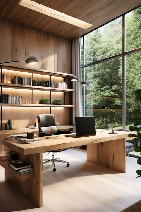 office room  office design interior small office modern office interiors Luxe Office Design, Modern Cabin Office, Cool Home Office Ideas For Men, Dual Office Ideas Home, Home Office And Library, Japandi Office, Luxe Office, Small Office Design Interior, Wooden Office Desk