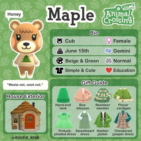 Hello from Astoria✨ on Instagram: “Here is Maple’s bio! She’s my absolute fav villager 😍🐻 . I’m sorry for the inactivity, life has been a little crazy! I started making…” Maple Acnh, Maple Animal Crossing, Character Bio, Animal Crossing Guide, Animal Crossing Wild World, Island Theme, Animal Crossing Characters, Animal Crossing Villagers, Island 2