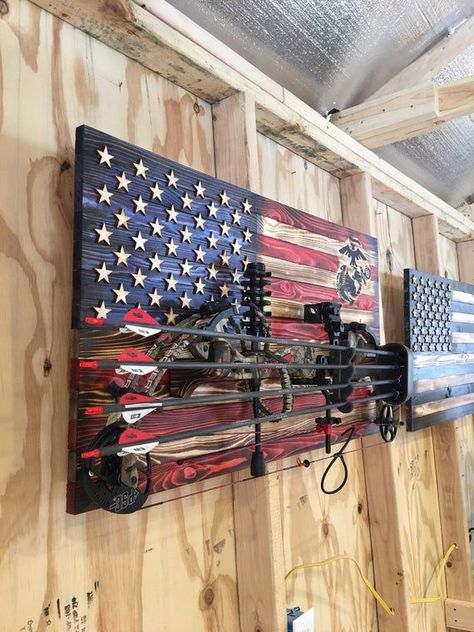 Compound Bow Holder Diy, Compound Bow Rack, Hunting Room Ideas, Hunting Room Design, Hunting Bedroom, Crossbow Rack, Bow Rack, Country Bedroom Decor, Wood Working Projects