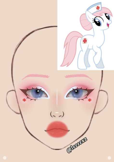 Pink Anime Makeup, Mario Makeup Looks, Fluttershy Makeup, 2005 Makeup, Mlp Makeup, My Little Pony Makeup, Anime Inspired Makeup, Makeup Ideas Drawing, Pokemon Makeup