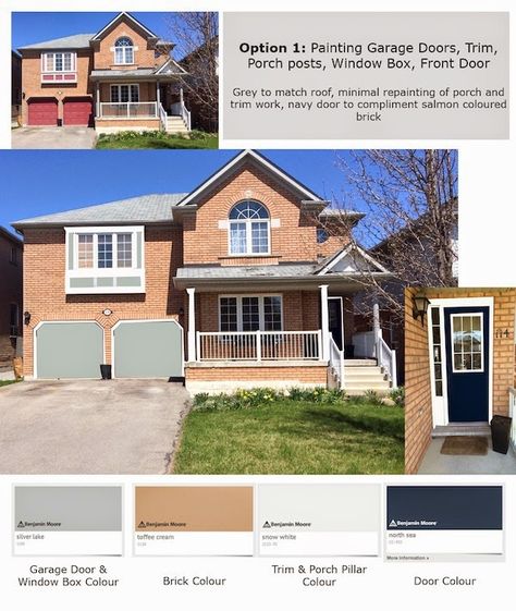 Changing the exterior colour of your house can make a huge impact for a relatively small investment (I mean it's not a negligible investment... Orange Brick House Exterior, Orange Brick Houses, Porch Beams, Exterior Paint Colours, Orange Brick, Brick Decor, Door Paint Colors, Brick Exterior House, Exterior Color Schemes